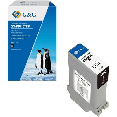 Картридж PFI-107BK для Canon imageProGRAF iPF770, iPF670, iPF780 G&G черный фото