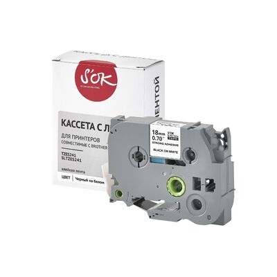 Кассета с лентой S'OK by Sakura Printing TZES241 для Brother,  черный на белом, 18мм/8м , наклейка фото