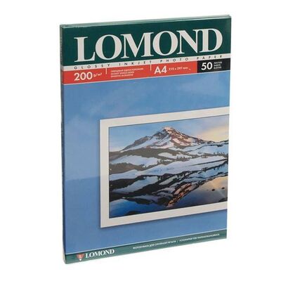 Фотобумага LOMOND Одностороняя Глянцевая, 200г/м2, A4 (21X29,7см)/50л. для струйной печати фото