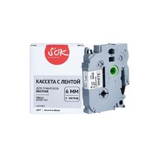 Кассета с лентой TZE-211 для Brother PT-E550WVP, PT-H110, PT-P700 S'OK черный на белом, 6мм/8м, наклейка