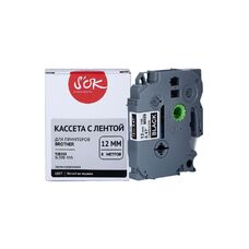 Кассета с лентой TZE-335 для Brother PT-E550WVP, PT-H110, PT-P700, PT-E110VP S'OK белый на черном, 12мм/8м, наклейка