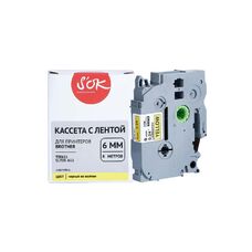 Кассета с лентой TZE-611 для Brother PT-E550WVP, PT-H110, PT-P700, PT-E110VP S'OK черный на желтом, 6мм/8м, наклейка