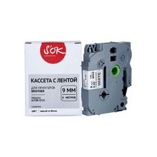 Кассета с лентой TZE-S221 для Brother PT-E550WVP, PT-H110, PT-P700, PT-E110VP S'OK черный на белом, 9мм/8м, наклейка