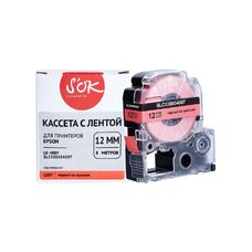 Кассета с лентой C53S654007 для Epson LW-400, LW-600P, LW-700 S'OK черный на красном, 12мм/8м, пастельная