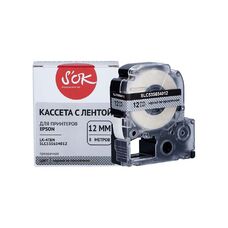 Кассета с лентой C53S654012 для Epson LW-400, LW-600P, LW-700 S'OK черный на прозрачном, 12мм/8м, прозрачная