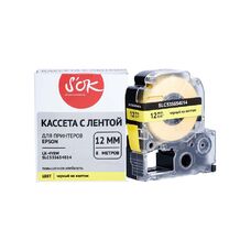 Кассета с лентой C53S654014 для Epson LW-400, LW-600P, LW-700 S'OK черный на желтом, 12мм/8м, повышенная клейкость