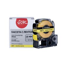 Кассета с лентой C53S655010 для Epson LW-400, LW-600P, LW-700 S'OK черный на желтом, 18мм/8м, повышенная клейкость