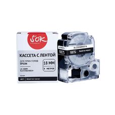 Кассета с лентой C53S655014 для Epson LW-400, LW-600P, LW-700 S'OK белый на черном, 18мм/8м, яркая