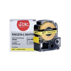 Кассета с лентой C53S656005 для Epson LW-600P, LW-700 S'OK черный на желтом, 24мм/8м, пастельная