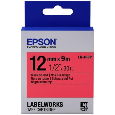 Кассета с лентой C53S654007 для Epson LW-400, LW-600P, LW-700 черный на красном, 12/9, пастельная фото