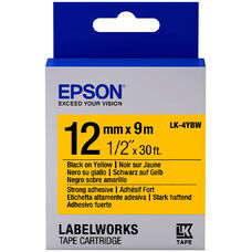 Кассета с лентой C53S654014 для Epson LW-400, LW-600P, LW-700 черный на желтом, 12мм/8м, повышенная адгезия